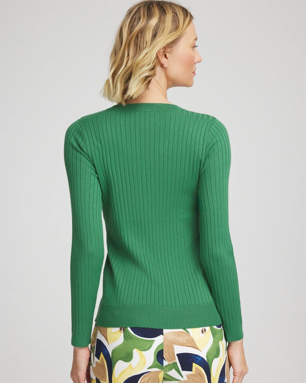 Chico's | Ribbed Button Henley Sweater/ Jardin Green