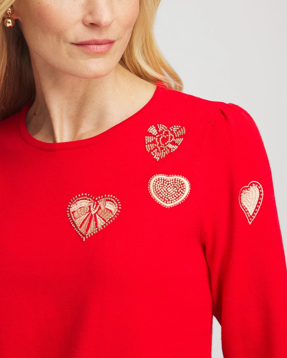 Chico's | V-Day Embroidered Heart Pullover/ Love Letter Red