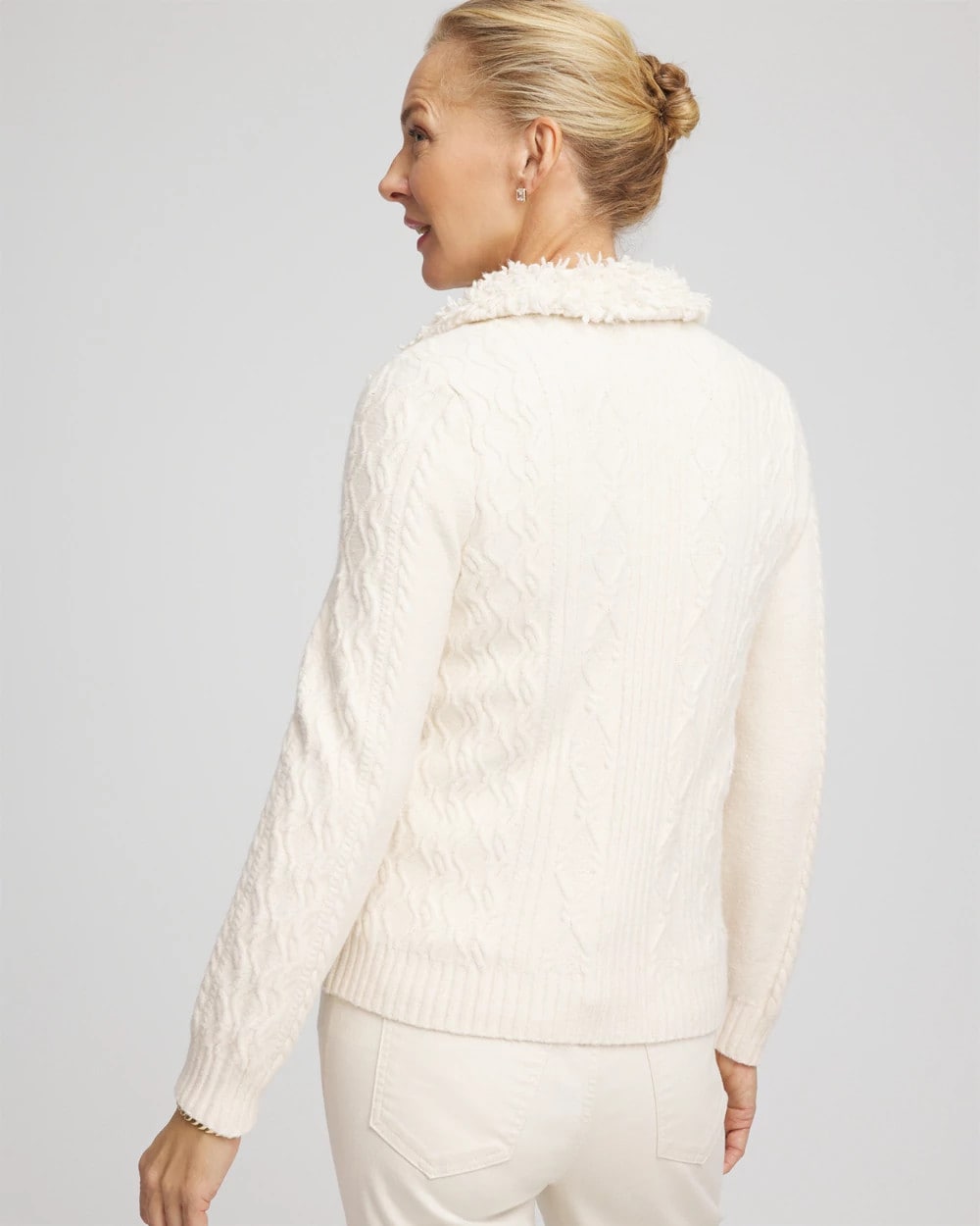 Chico's | Fur Trim Moto Cardigan/ English Cream
