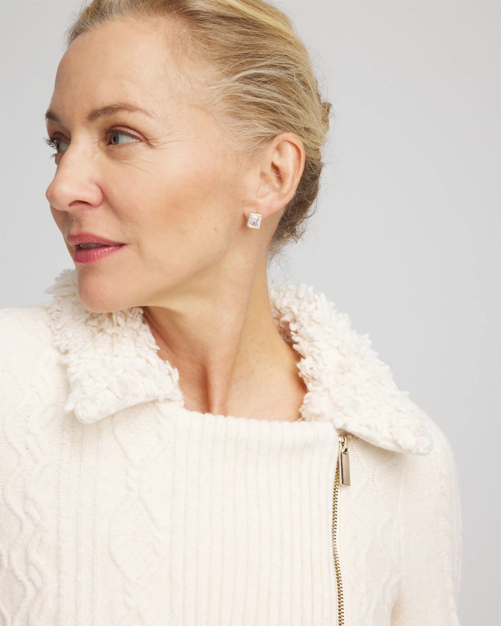 Chico's | Fur Trim Moto Cardigan/ English Cream