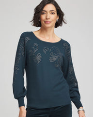 Chico's | Heatset Embroidered Pullover/ Teal Shadow