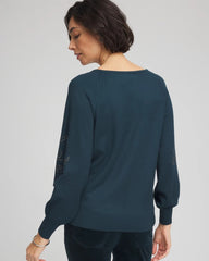 Chico's | Heatset Embroidered Pullover/ Teal Shadow