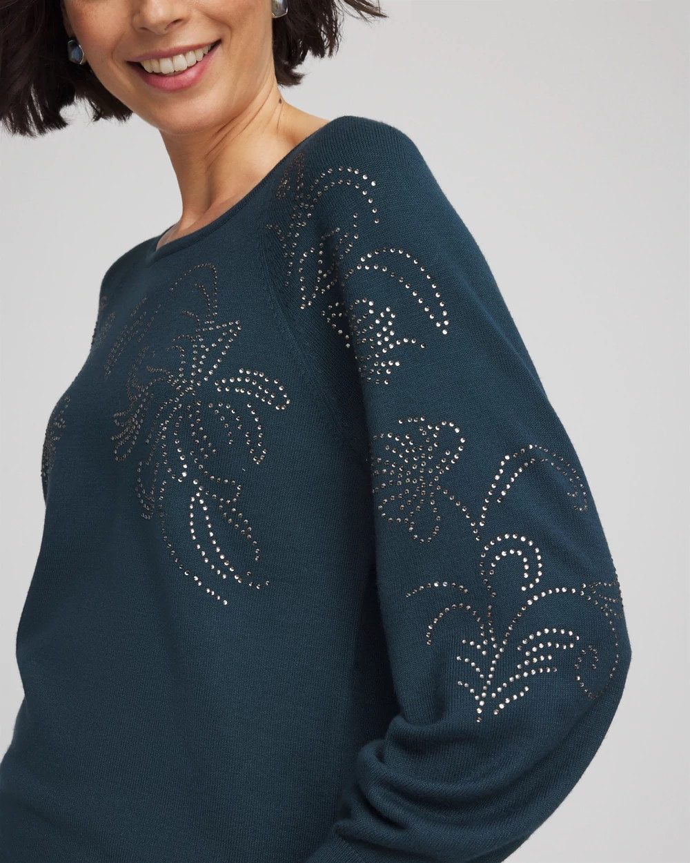 Chico's | Heatset Embroidered Pullover/ Teal Shadow
