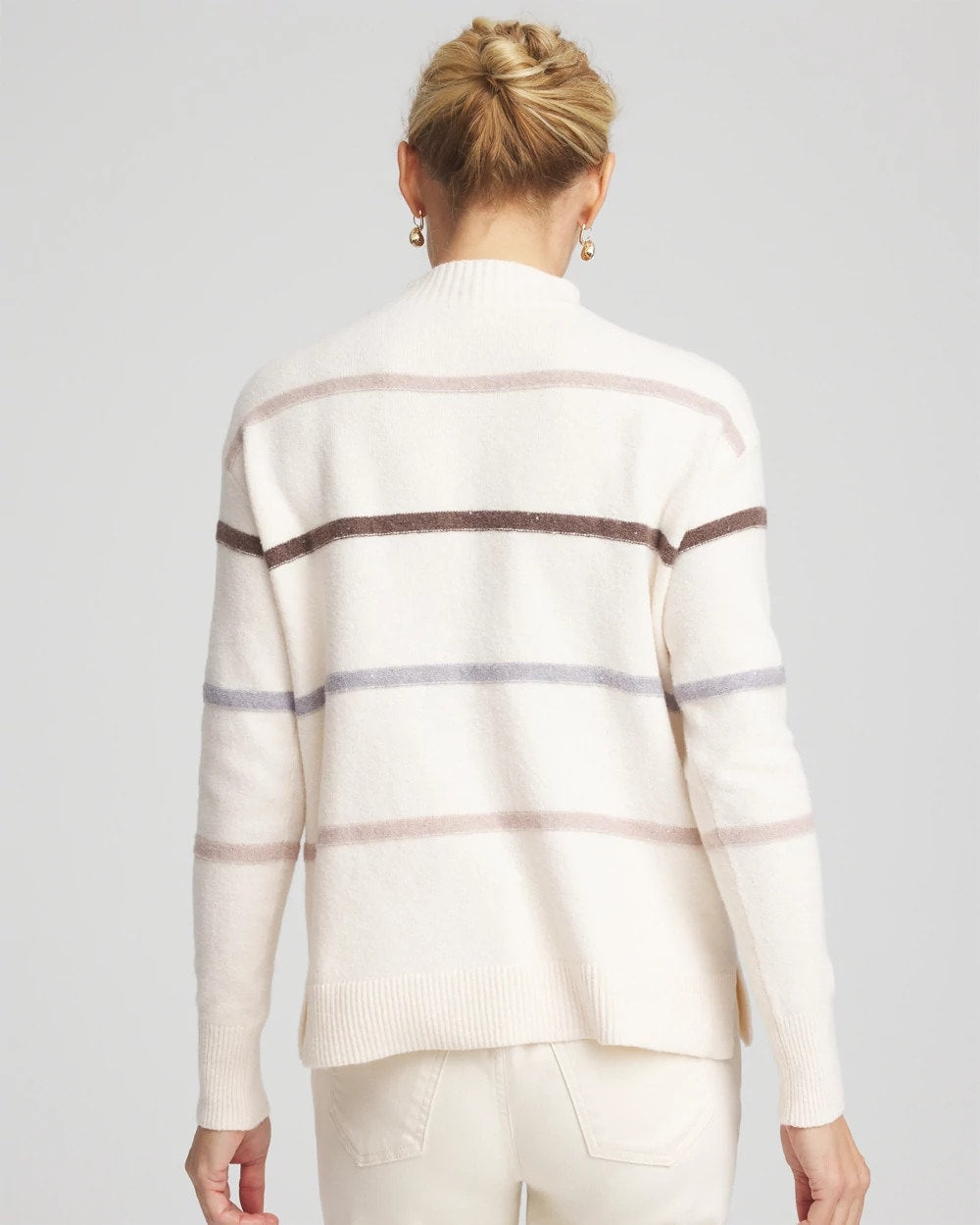 Chico's | Sequined Stripe Pullover Sweater/ English Cream