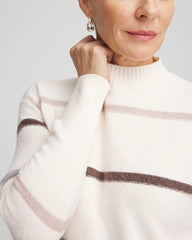 Chico's | Sequined Stripe Pullover Sweater/ English Cream