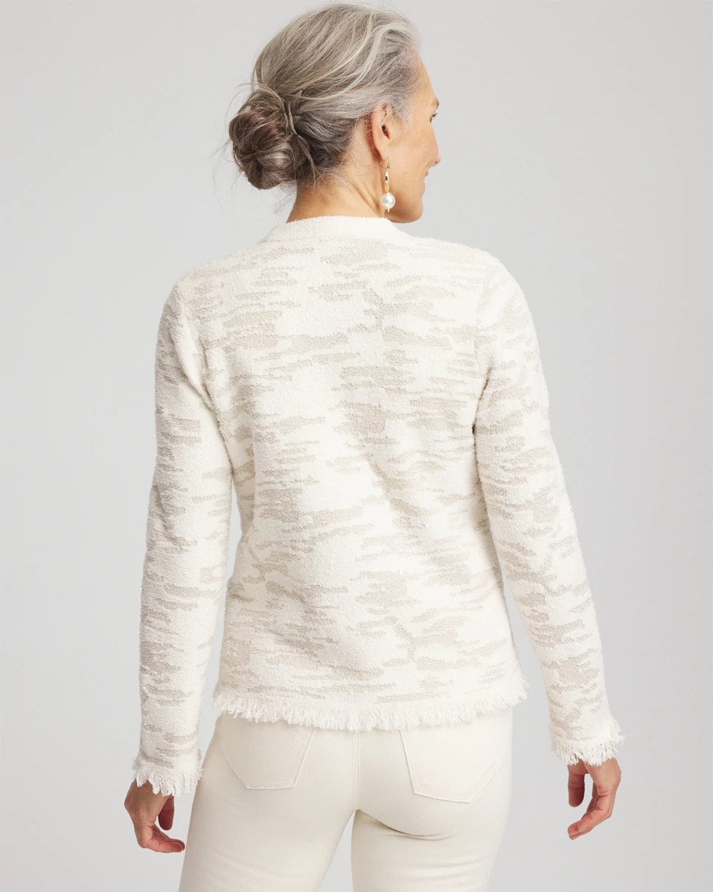 Chico's | Fringe Textured V-Neck Cardigan/ English Cream