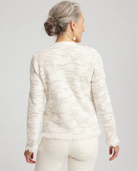 Chico's | Fringe Textured V-Neck Cardigan/ English Cream