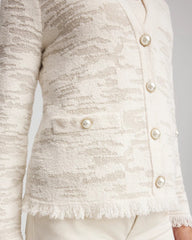 Chico's | Fringe Textured V-Neck Cardigan/ English Cream