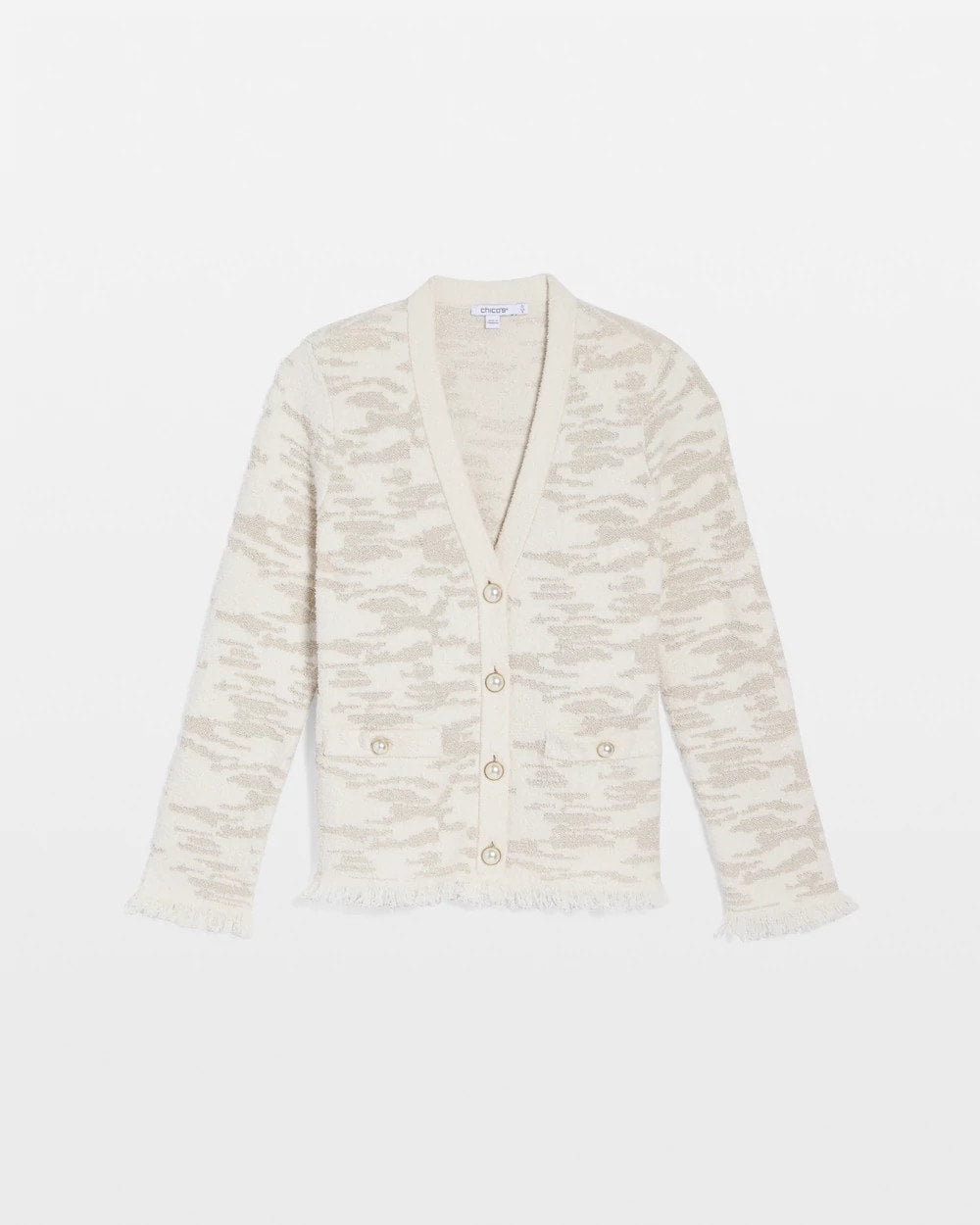 Chico's | Fringe Textured V-Neck Cardigan/ English Cream