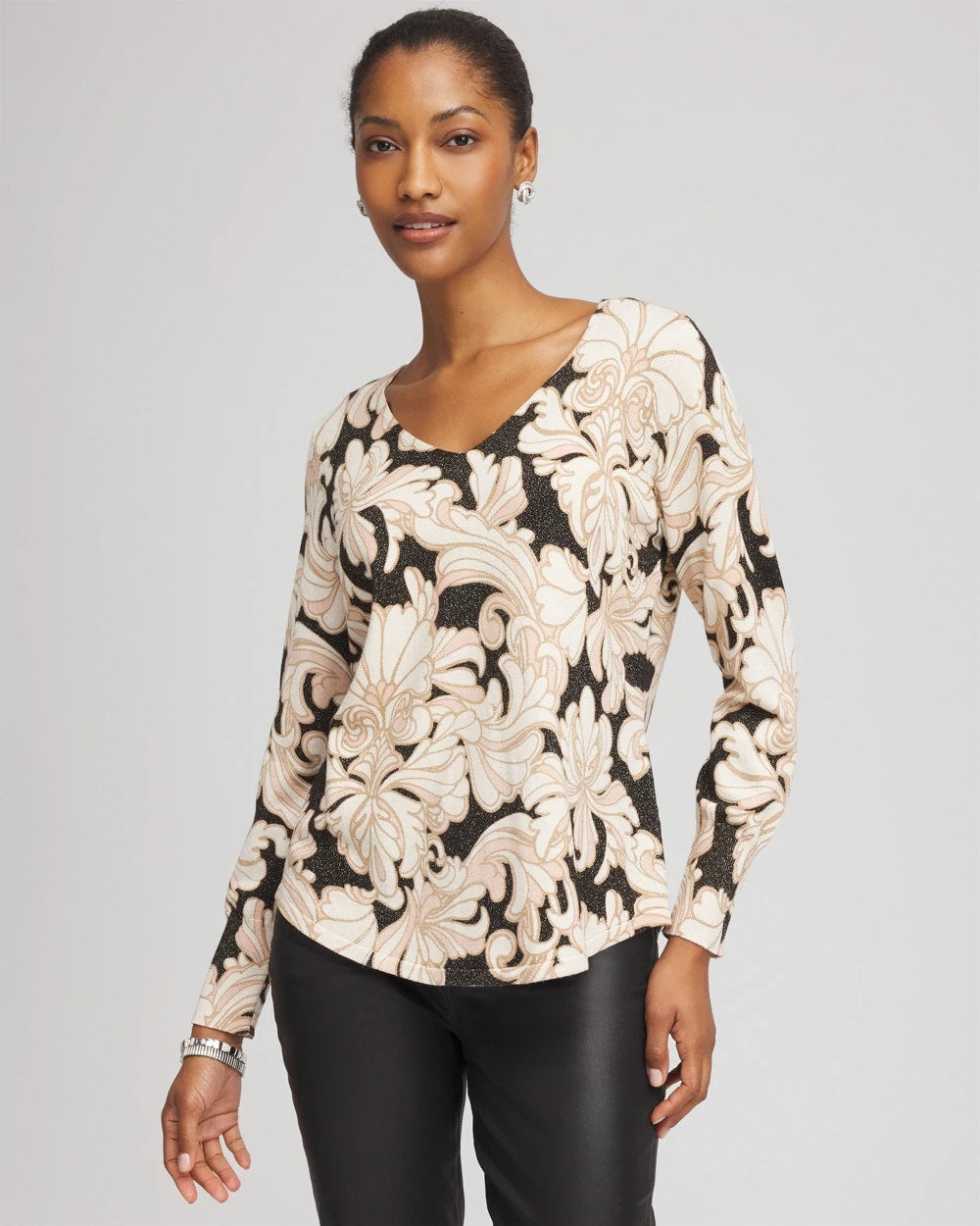 Chico's | Ella Metallic V-Neck Sweater/ Purple Royale