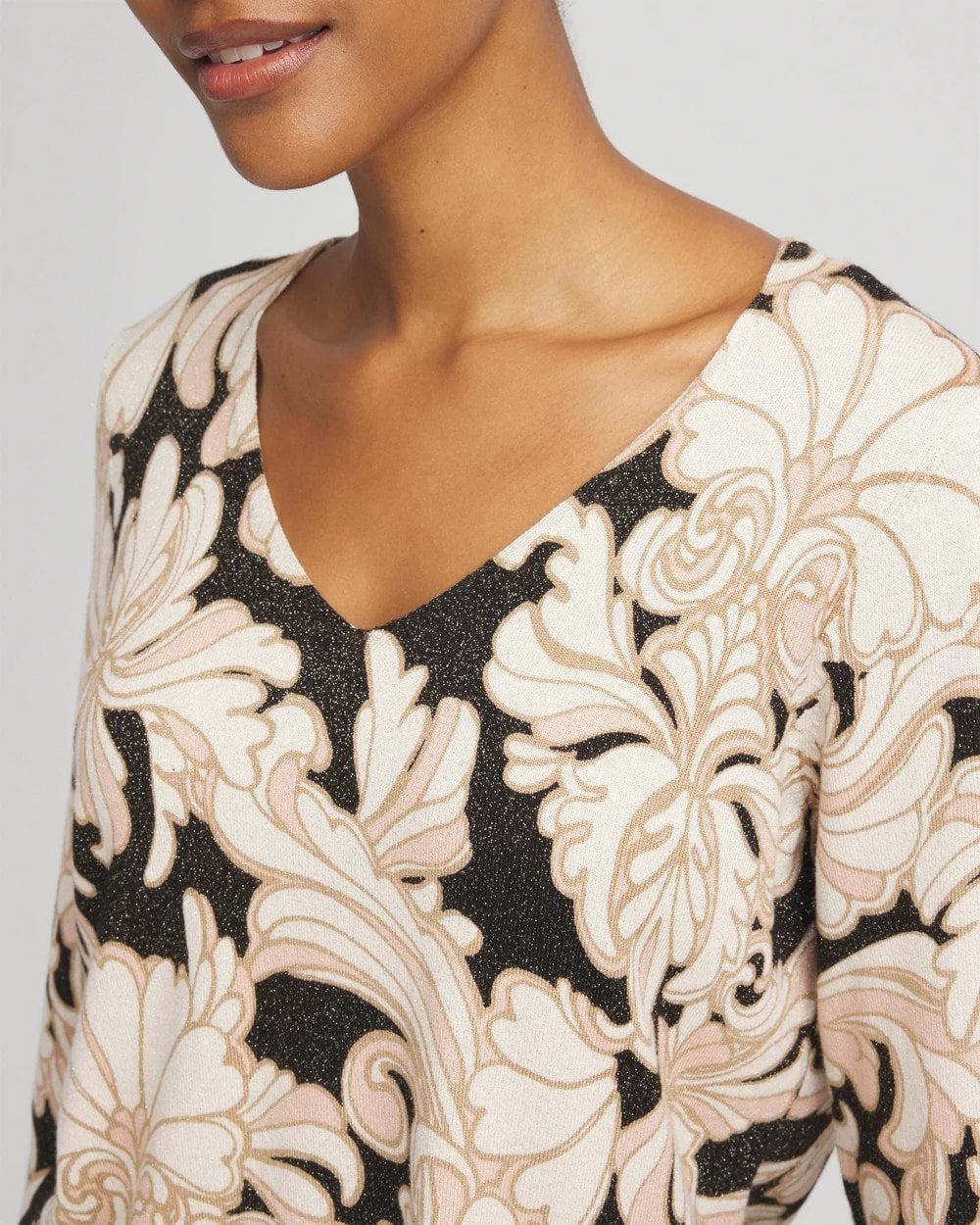 Chico's | Ella Metallic V-Neck Sweater/ Purple Royale