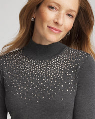 Chico's | Ella Rhinestone Mockneck Sweater/ Graphite Gray