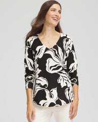 Chico's | Ella Printed V-Neck Sweater/ Black