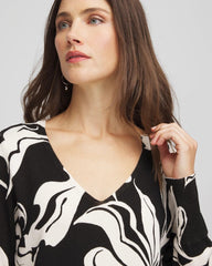 Chico's | Ella Printed V-Neck Sweater/ Black