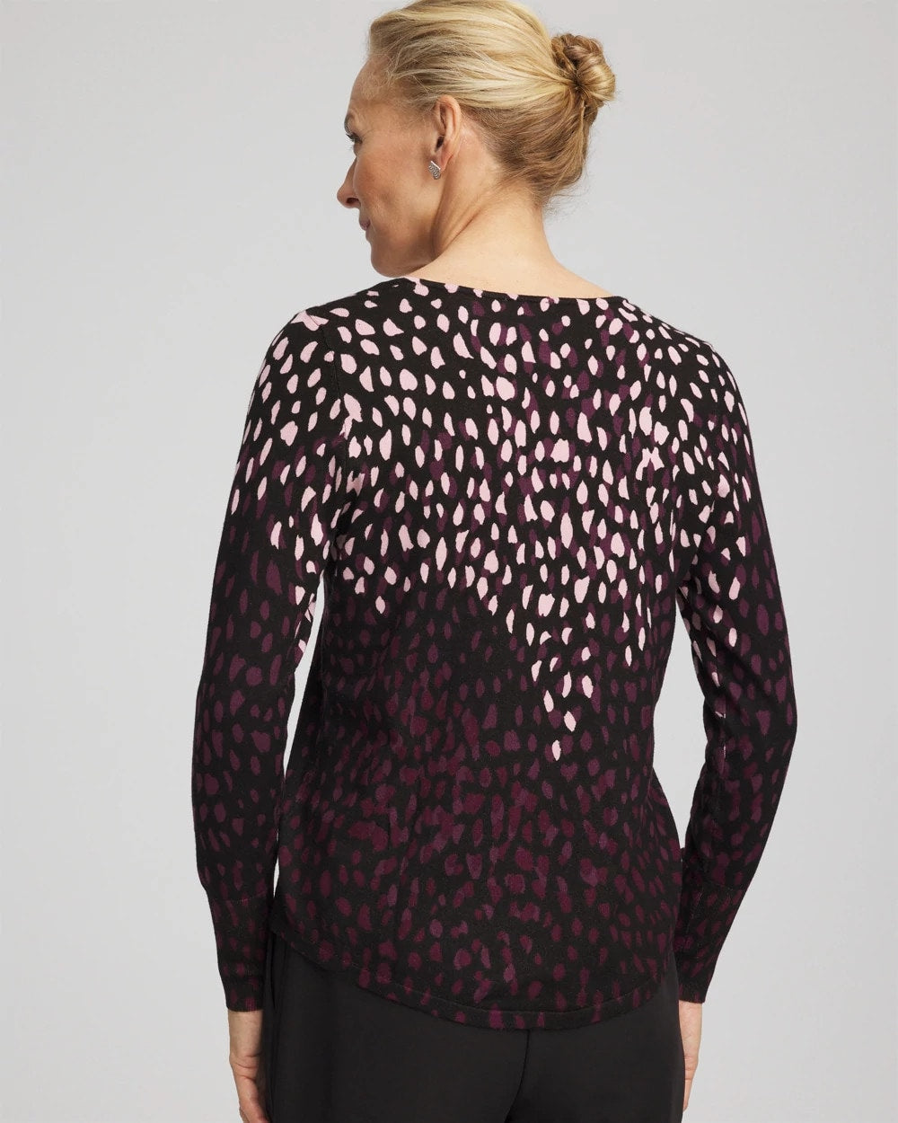 Chico's | Ella Printed V-Neck Sweater/ Black