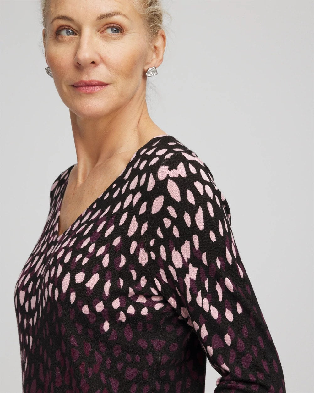 Chico's | Ella Printed V-Neck Sweater/ Black