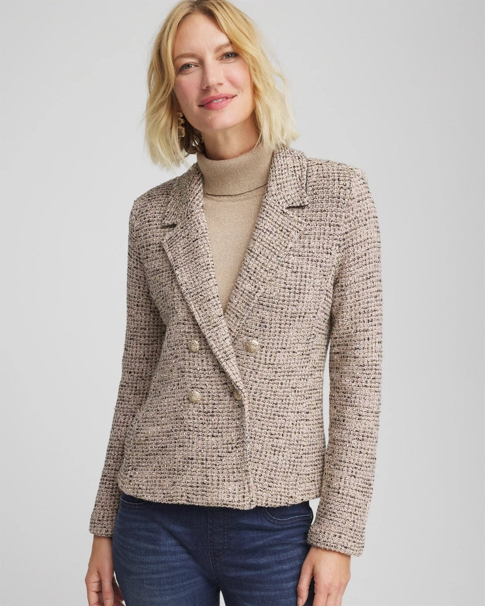 Chico's | Double Breasted Tweed Blazer/ Smokey Taupe