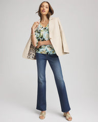 Chico's | Printed Dolman V-Neck Pullover Sweater/ Blue Menthe