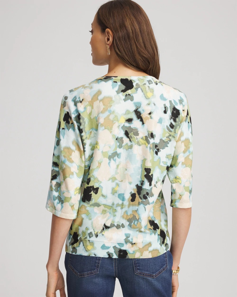 Chico's | Printed Dolman V-Neck Pullover Sweater/ Blue Menthe