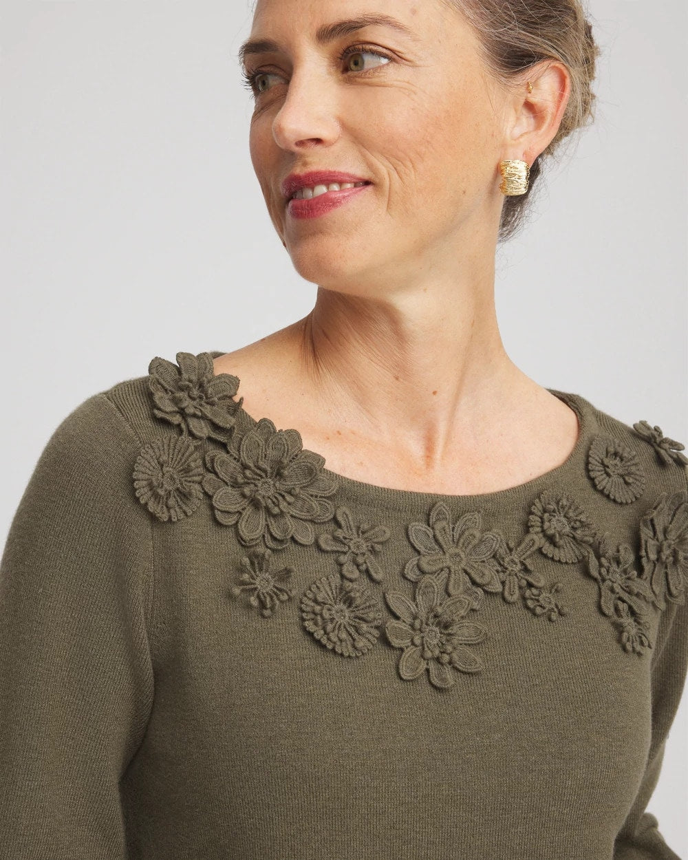 Chico's | Appliqué Flared-Sleeve Sweater/ Nettle Leaf