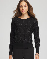 Chico's | Ella Embellished Dolman Pullover Sweater/ Black