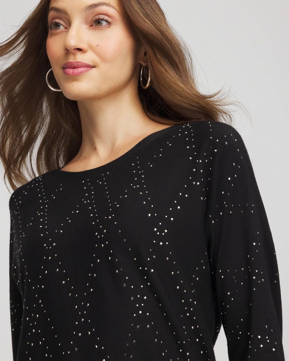 Chico's | Ella Embellished Dolman Pullover Sweater/ Black
