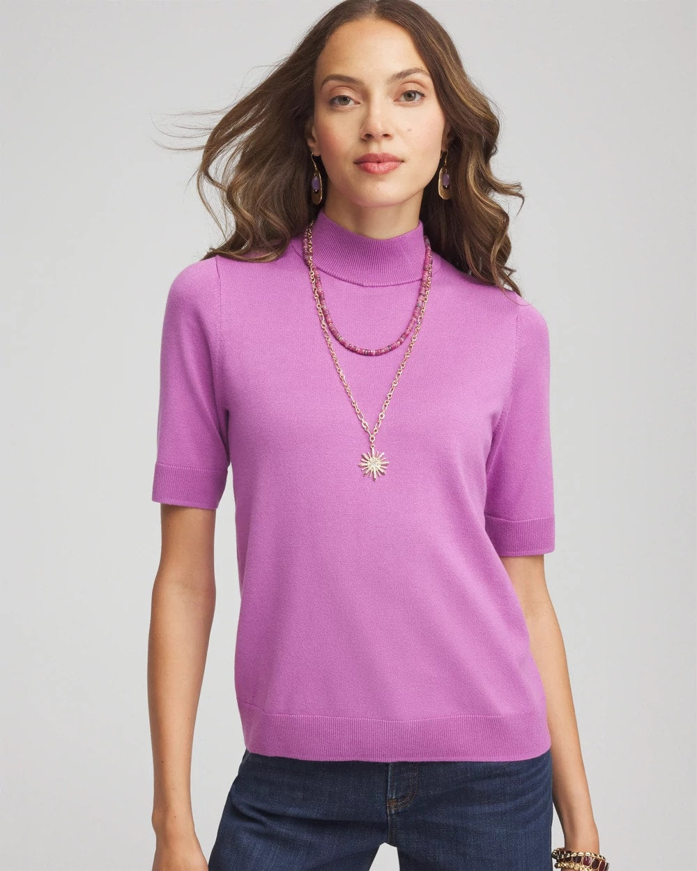 Chico's | Ella Elbow Sleeve Mockneck Sweater/ Gooseberry