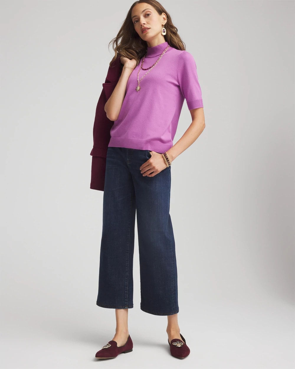 Chico's | Ella Elbow Sleeve Mockneck Sweater/ Gooseberry