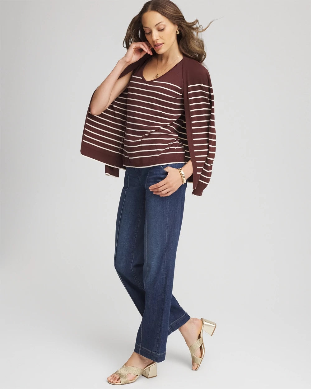 Chico's | Ella Striped Sweater Tank/ Cacao