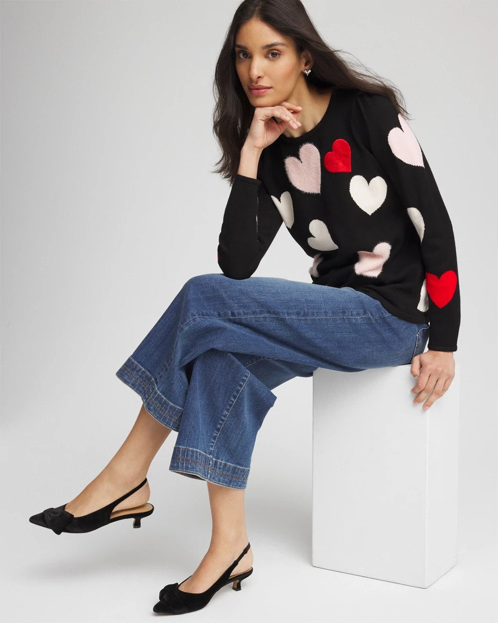 Chico's | V-Day Multi-Heart Pullover/ Black