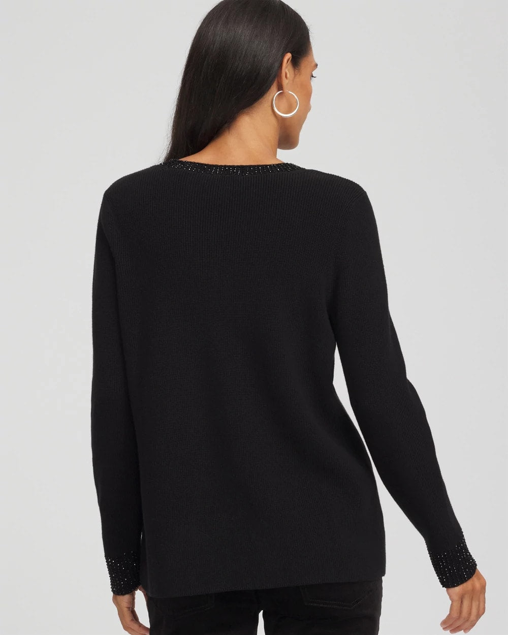 Chico's | Embellished V-Neck Pullover Sweater/ Black