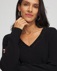 Chico's | Embellished V-Neck Pullover Sweater/ Black