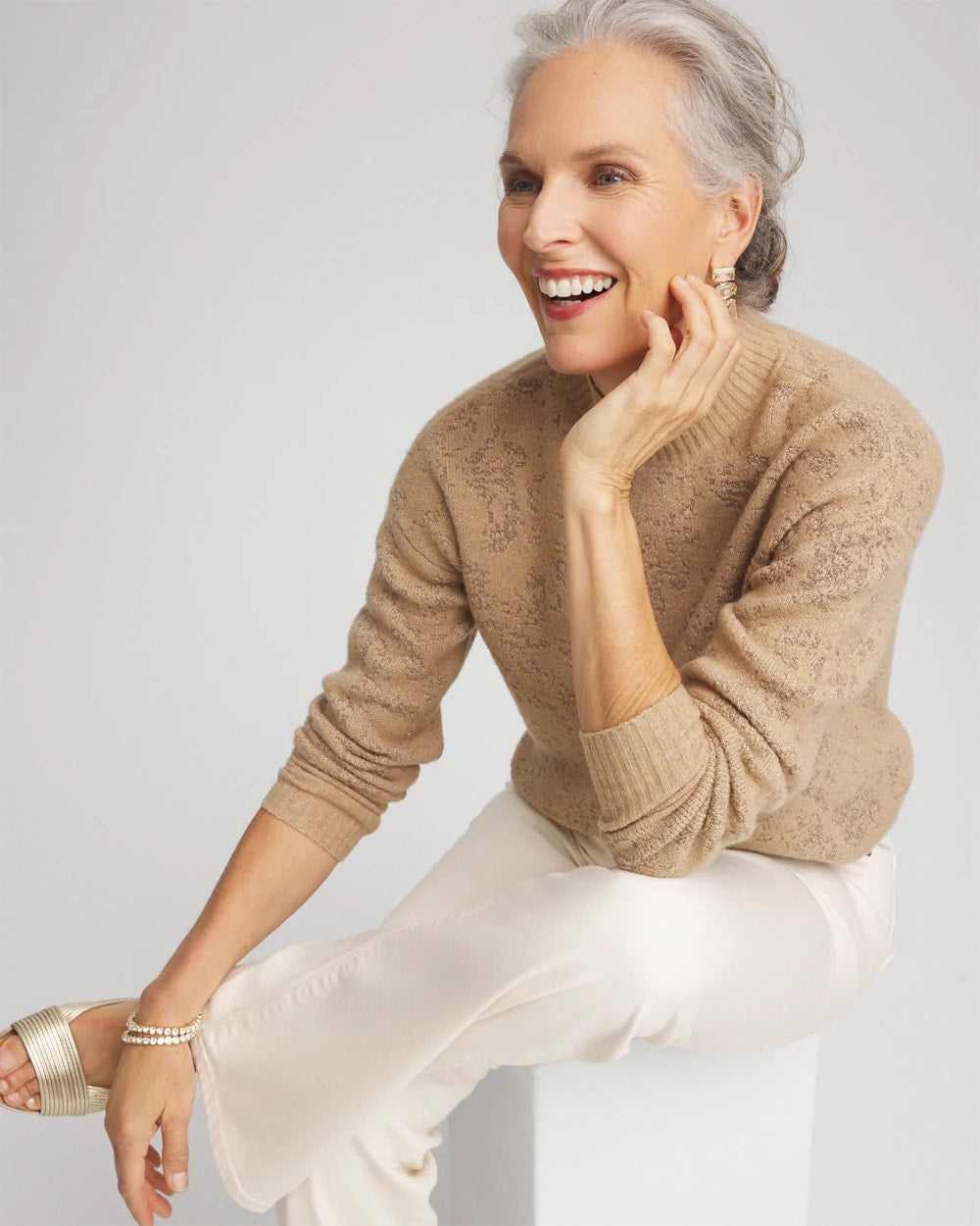 Chico's | Jacquard Mockneck Pullover/ Champagne Fizz
