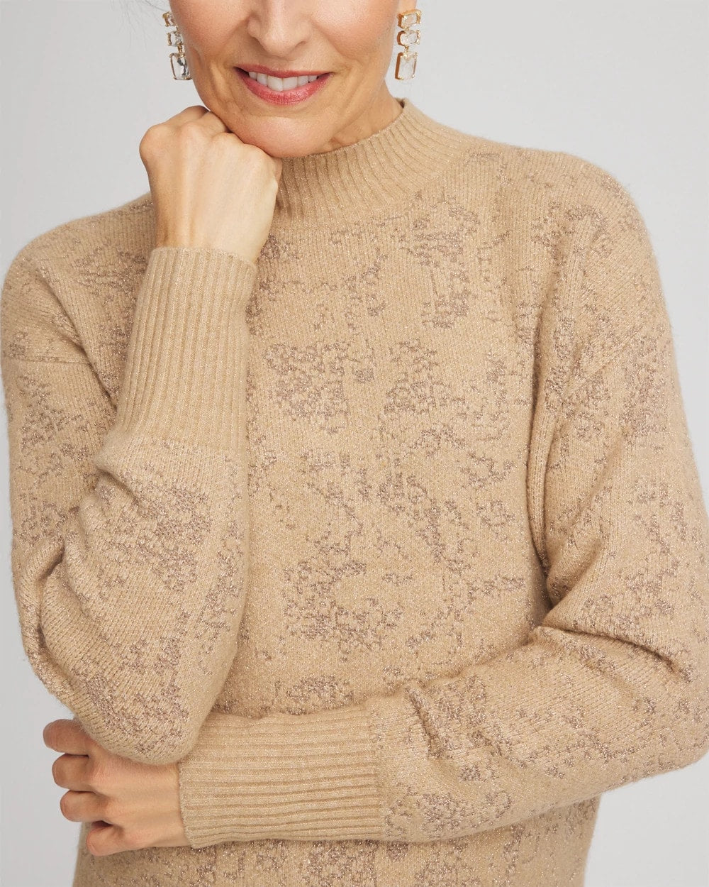Chico's | Jacquard Mockneck Pullover/ Champagne Fizz