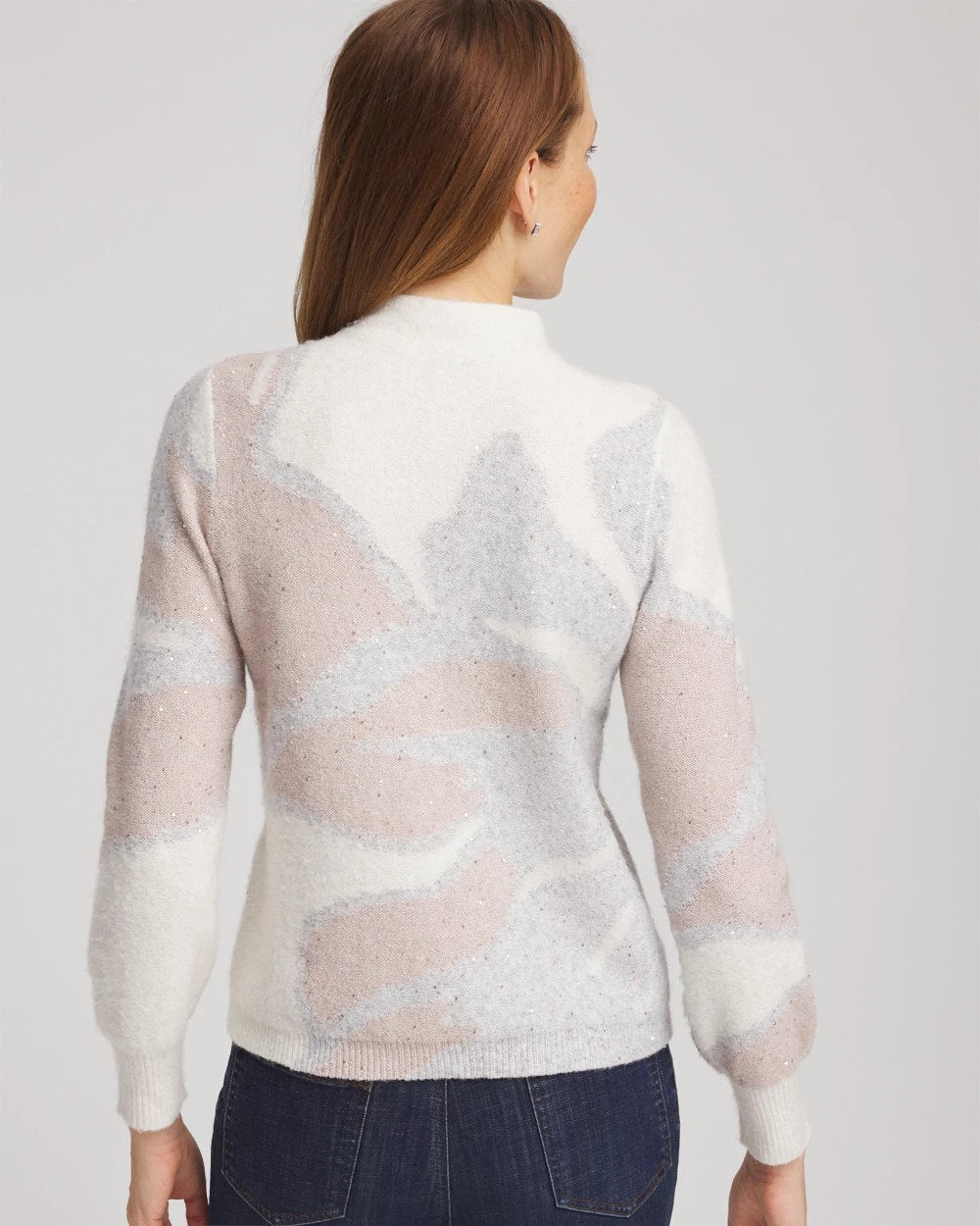 Chico's | Bloom Metallic Intarsia Pullover Sweater/ Birch Bark