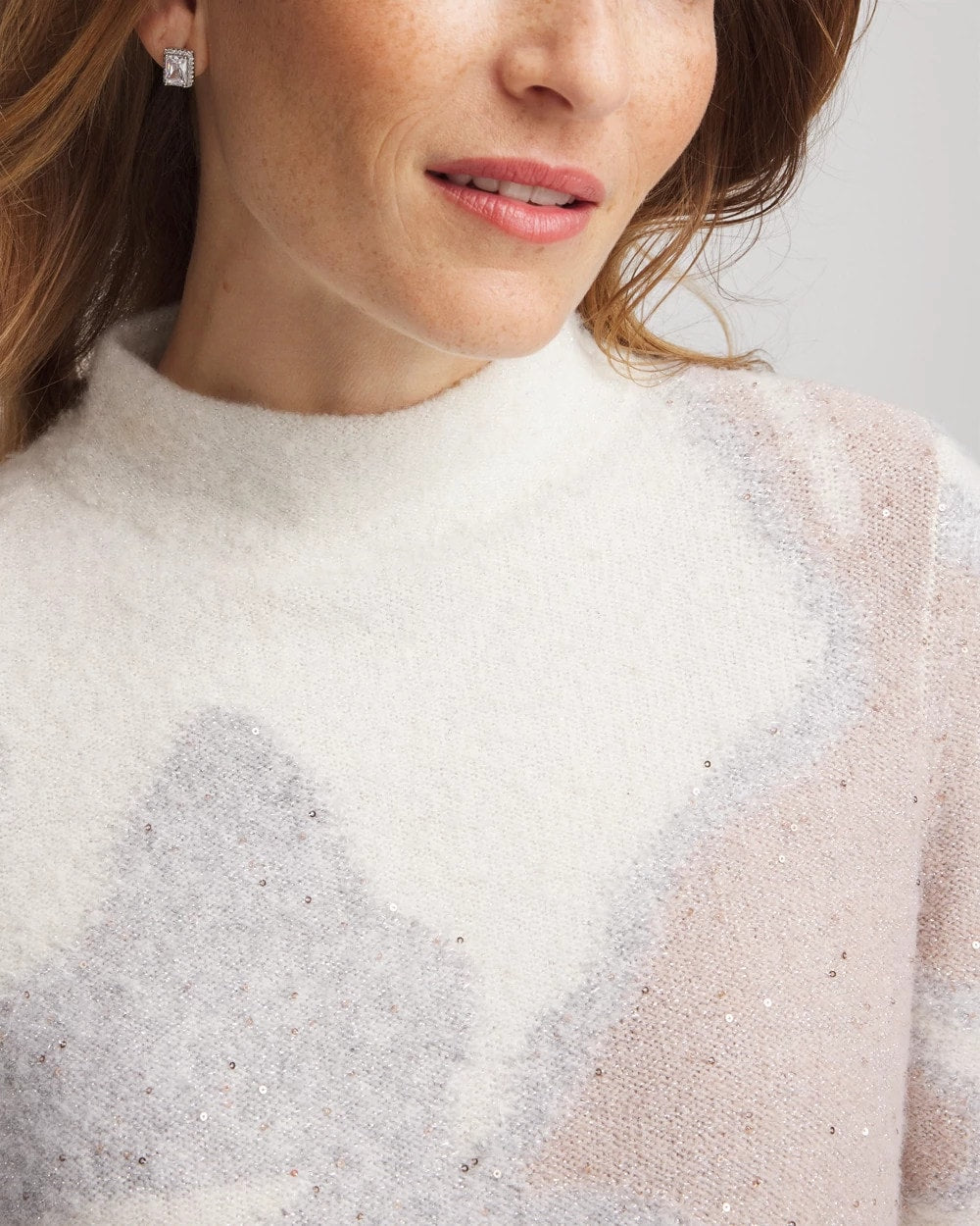 Chico's | Bloom Metallic Intarsia Pullover Sweater/ Birch Bark