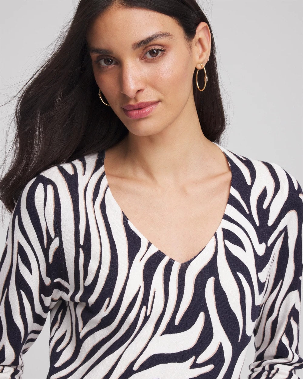 Chico's | Ella Zebra V-Neck Pullover Sweater/ Passport Blue
