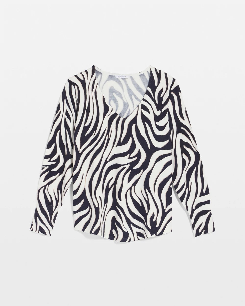 Chico's | Ella Zebra V-Neck Pullover Sweater/ Passport Blue