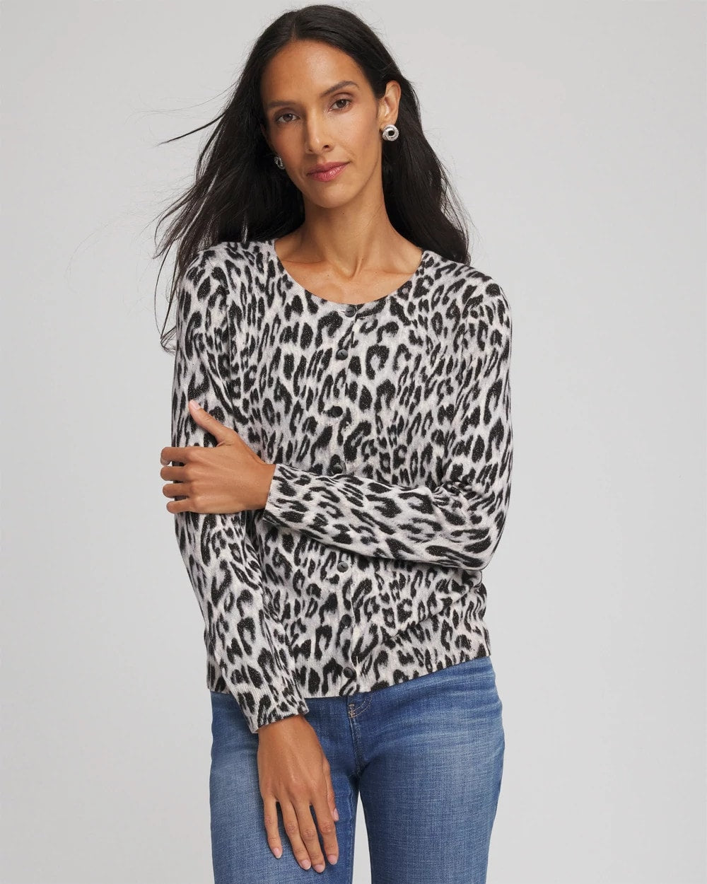 Chico's | Animal Crewneck Cardigan/ English Cream