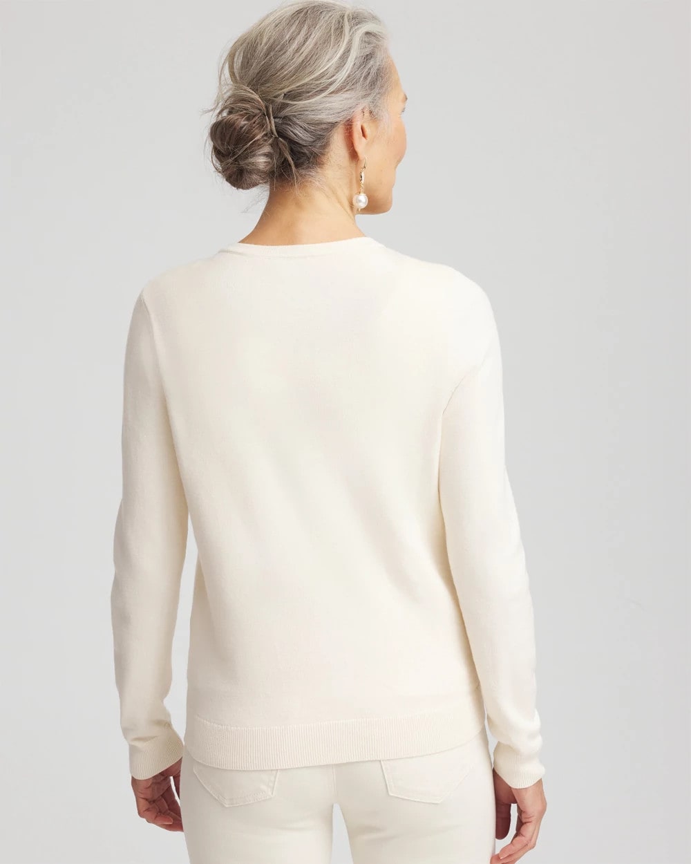 Chico's | Embellished Crewneck Cardigan/ English Cream