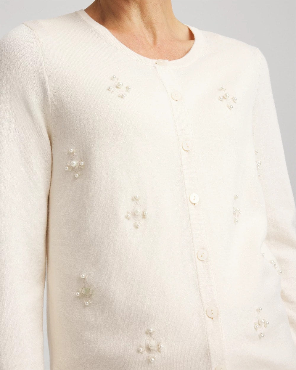 Chico's | Embellished Crewneck Cardigan/ English Cream