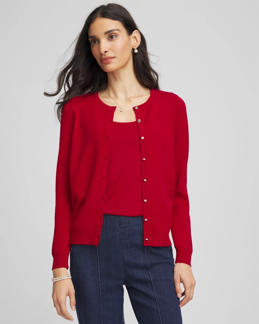 Chico's | Crewneck Cardigan/ Carmine Red