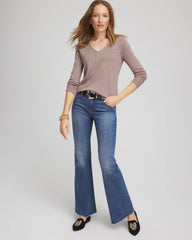 Chico's | Ella Embellished V-Neck Sweater/ Taupe Heather