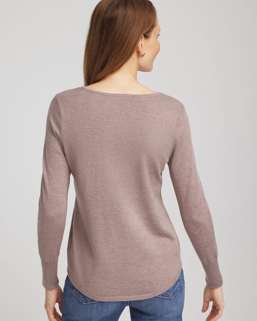 Chico's | Ella Embellished V-Neck Sweater/ Taupe Heather