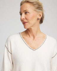 Chico's | Contrast Stitch V-Neck Sweater/ English Cream