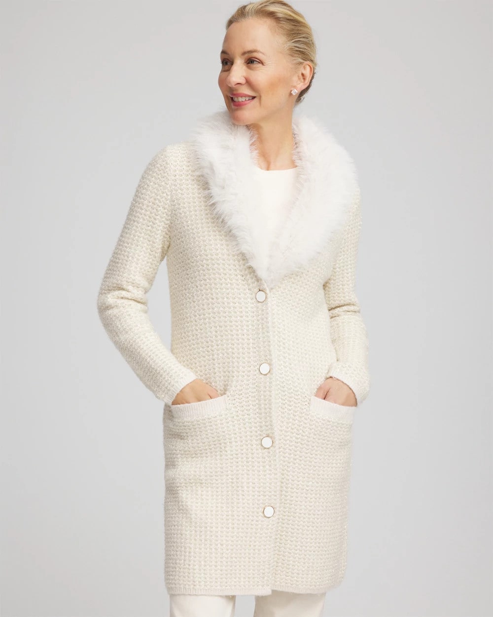 Chico's | Fur Trim Cardigan/ English Cream