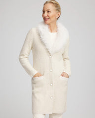 Chico's | Fur Trim Cardigan/ English Cream