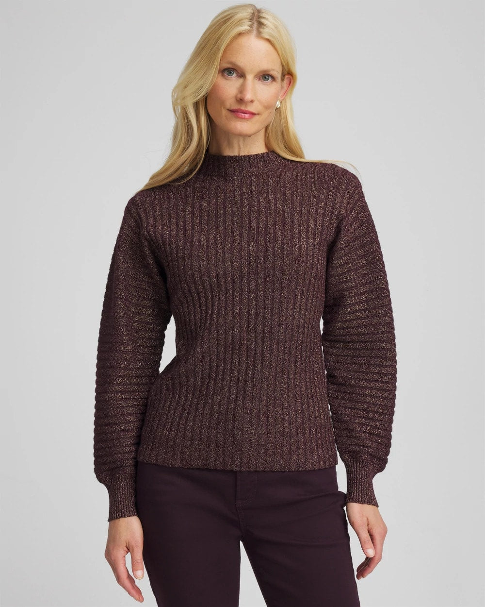 Chico's | Metallic Ribbed Pullover/ Night Bloom