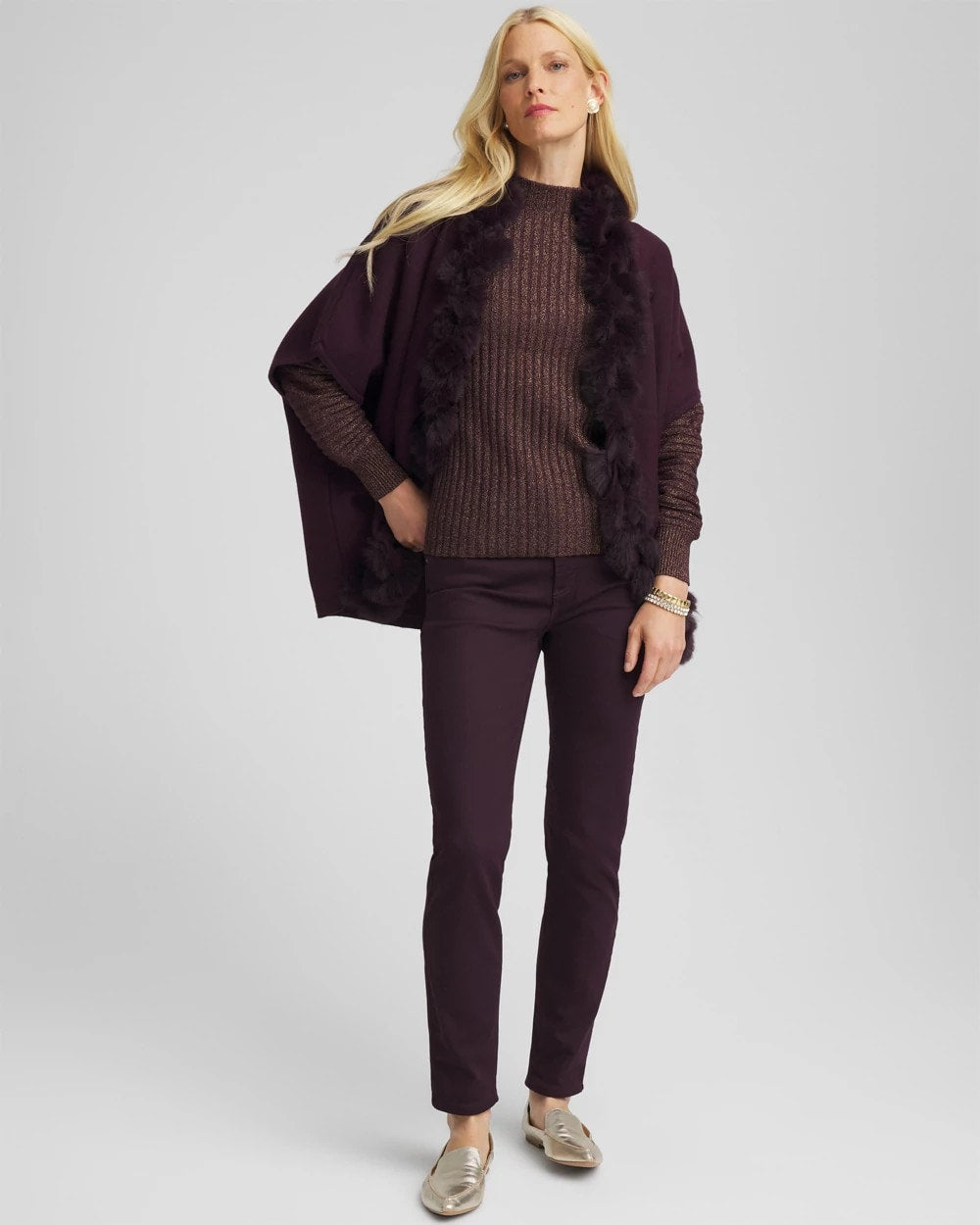 Chico's | Metallic Ribbed Pullover/ Night Bloom