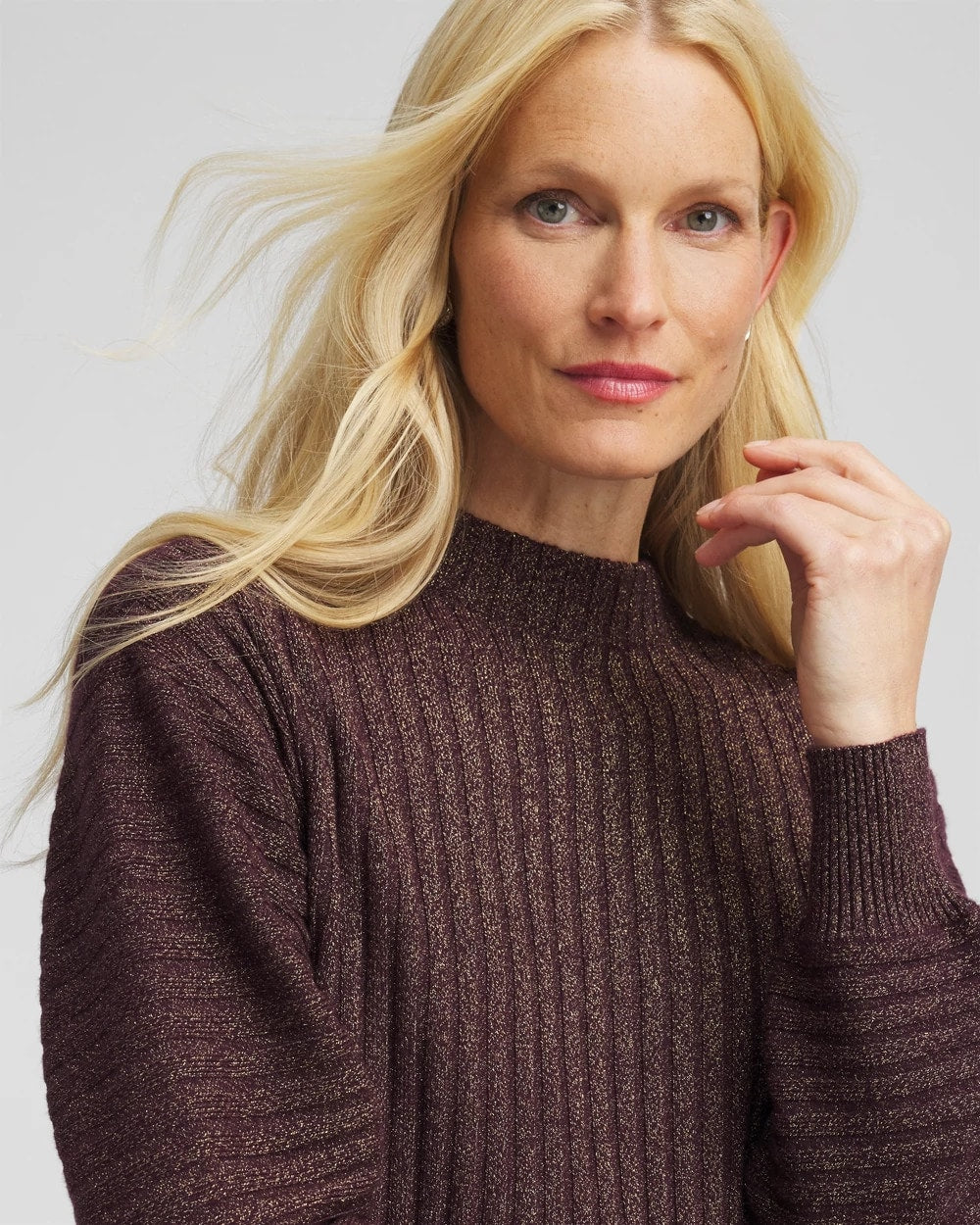 Chico's | Metallic Ribbed Pullover/ Night Bloom